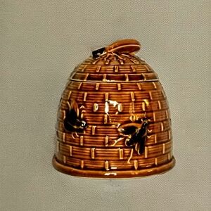 Ceramic Beehive Honey Pot - Brown with Black Bee Accents